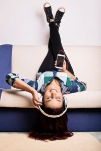 Young girl listening her favorite song