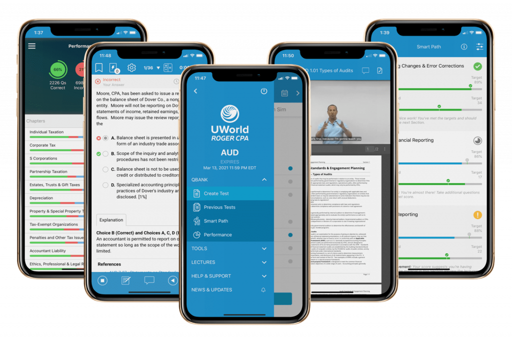 UWorld CPA Review Mobile App Screens