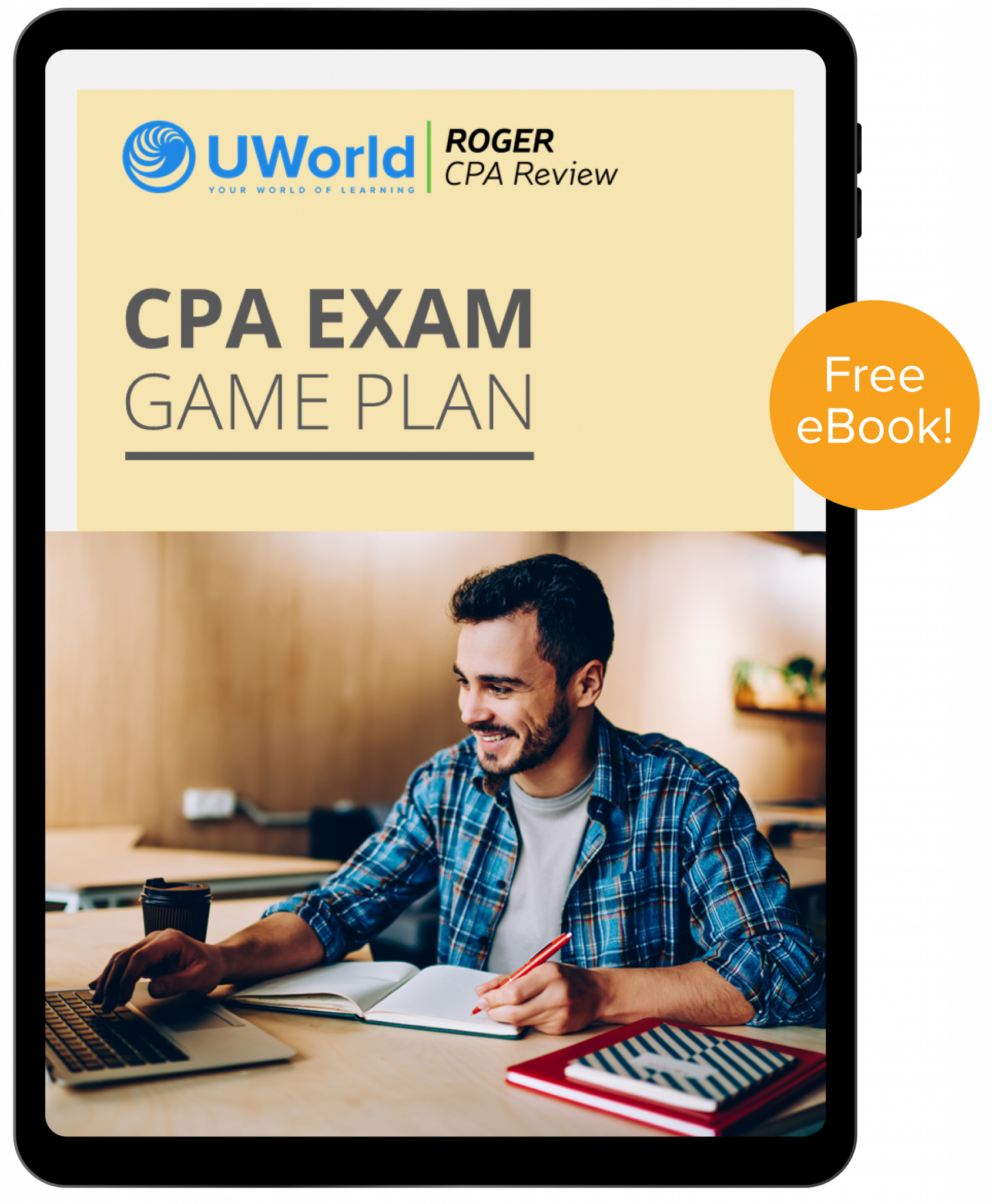 Student at laptop studying for the CPA exam with UWorld Roger CPA Review