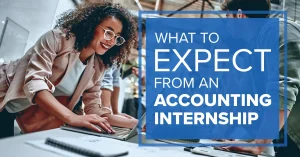 What to Expect From an Accounting Internship main image with young professional in background