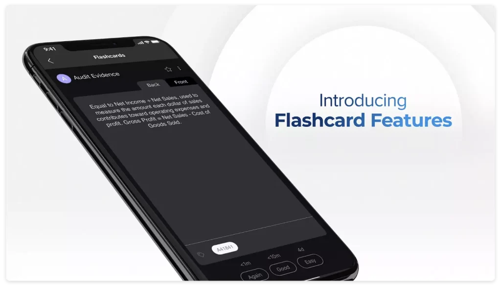UWorld CPA Review flashcards feature displayed on smartphone