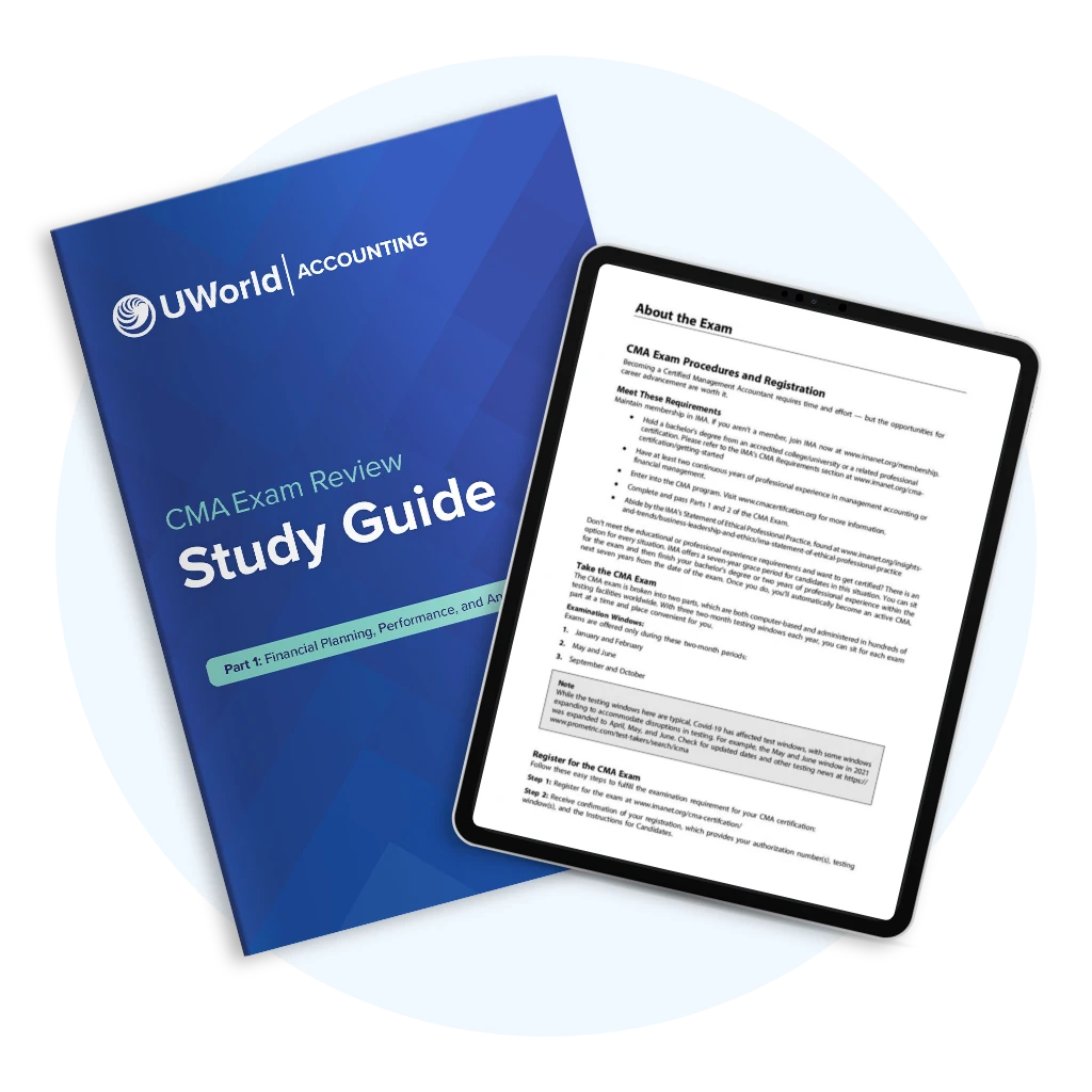 UWorld's CMA Study Guides in book form and on a tablet.