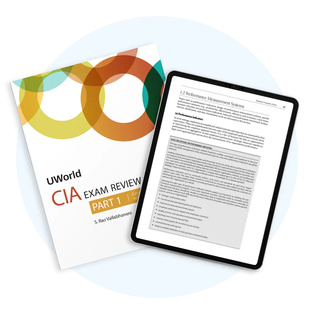 UWorld's CIA Study Guides in book form and on a tablet.