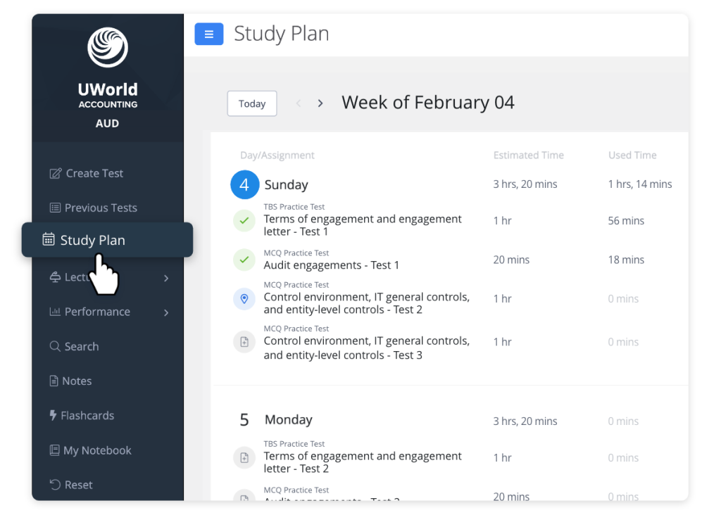 UWorld CPA Review customizable Study Planner