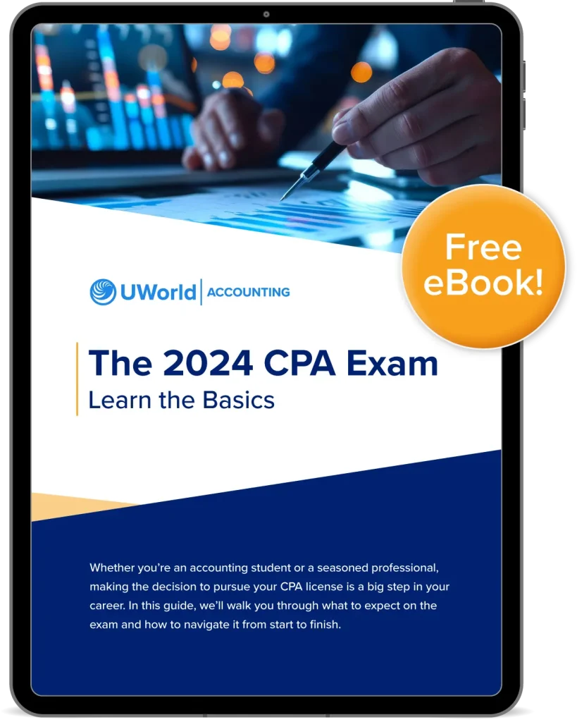 Tablet showing World’s CPA Exam Basic ebook
