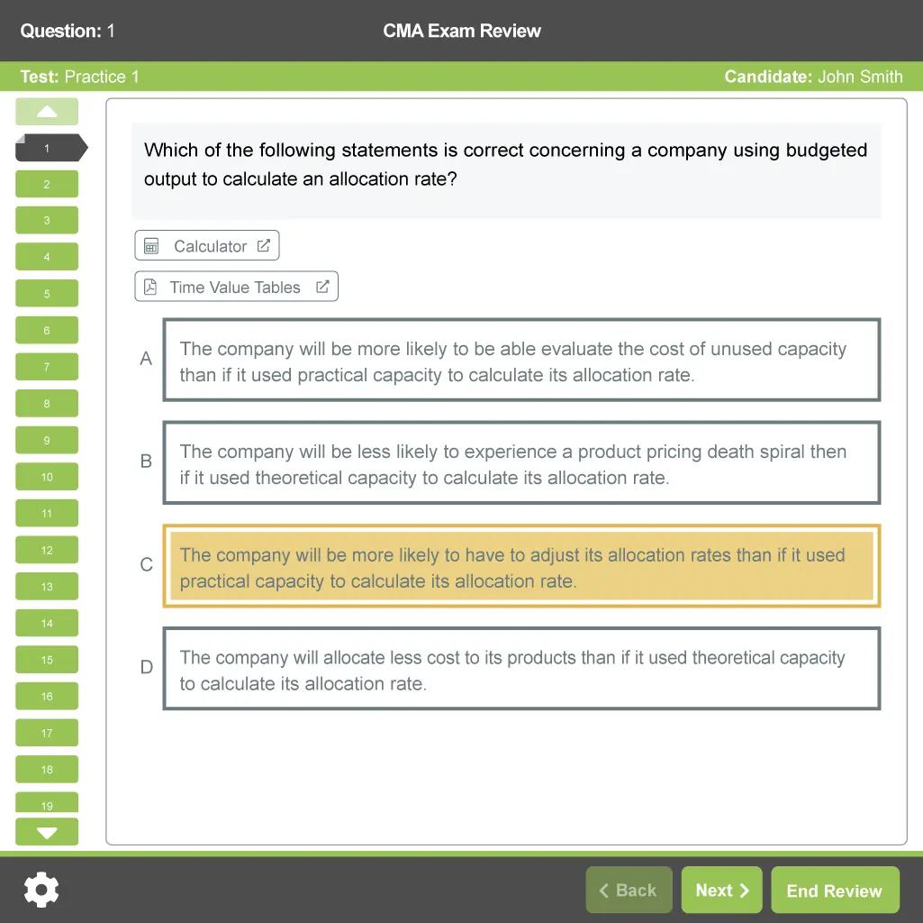 Typical review provider CMA practice question displaying only the correct answer.