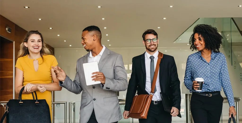 Team of accountants in an office lobby