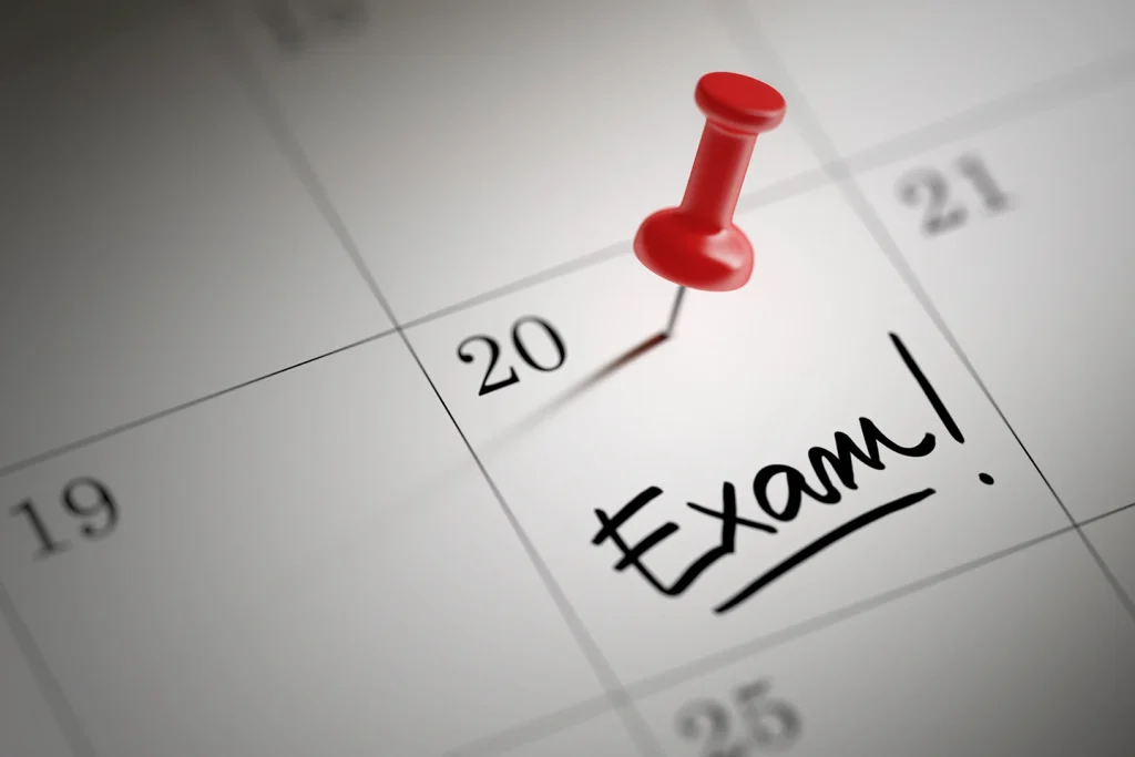 Calendar marked with exam day