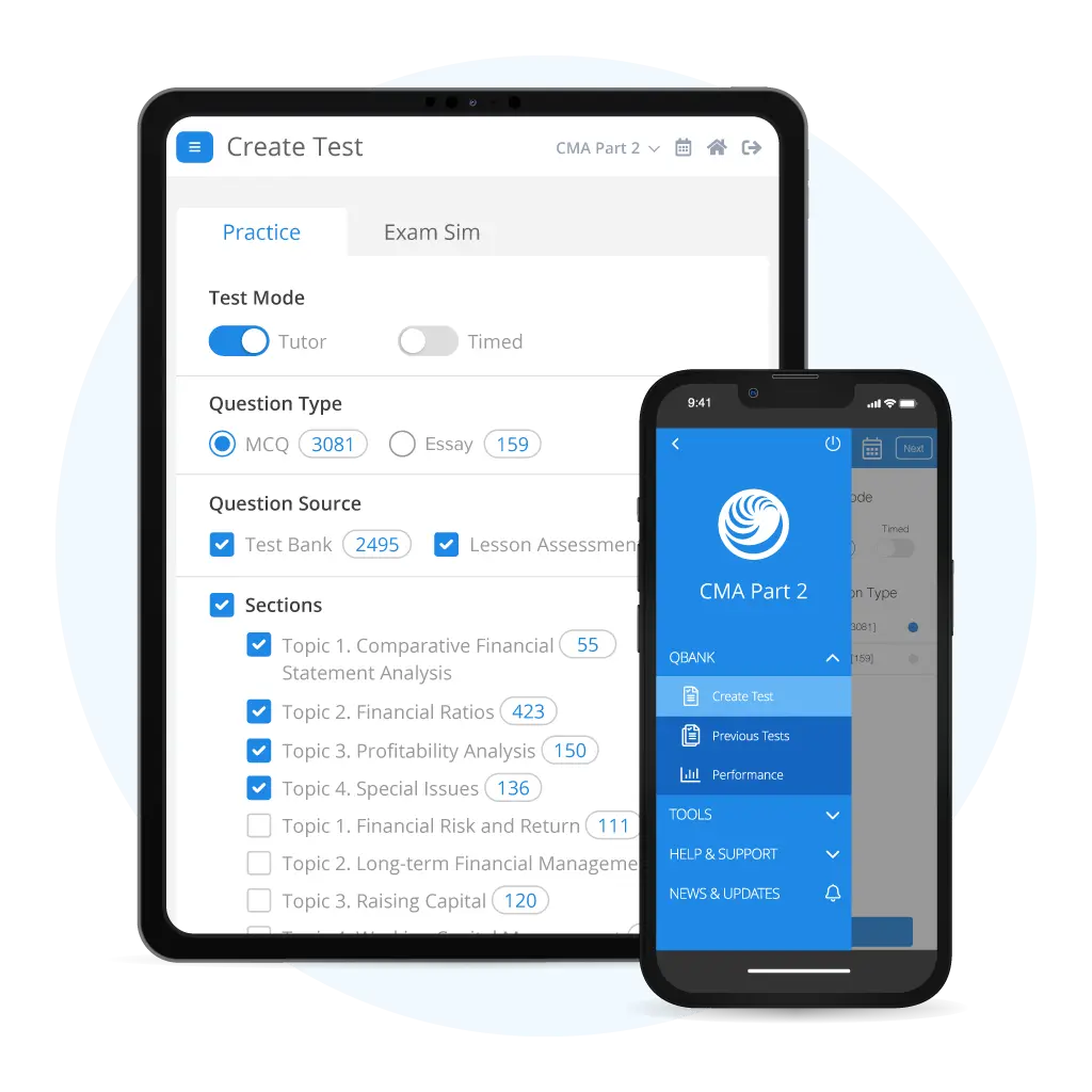 CMA Part 2 “Create Test” screen on mobile and tablet devices.