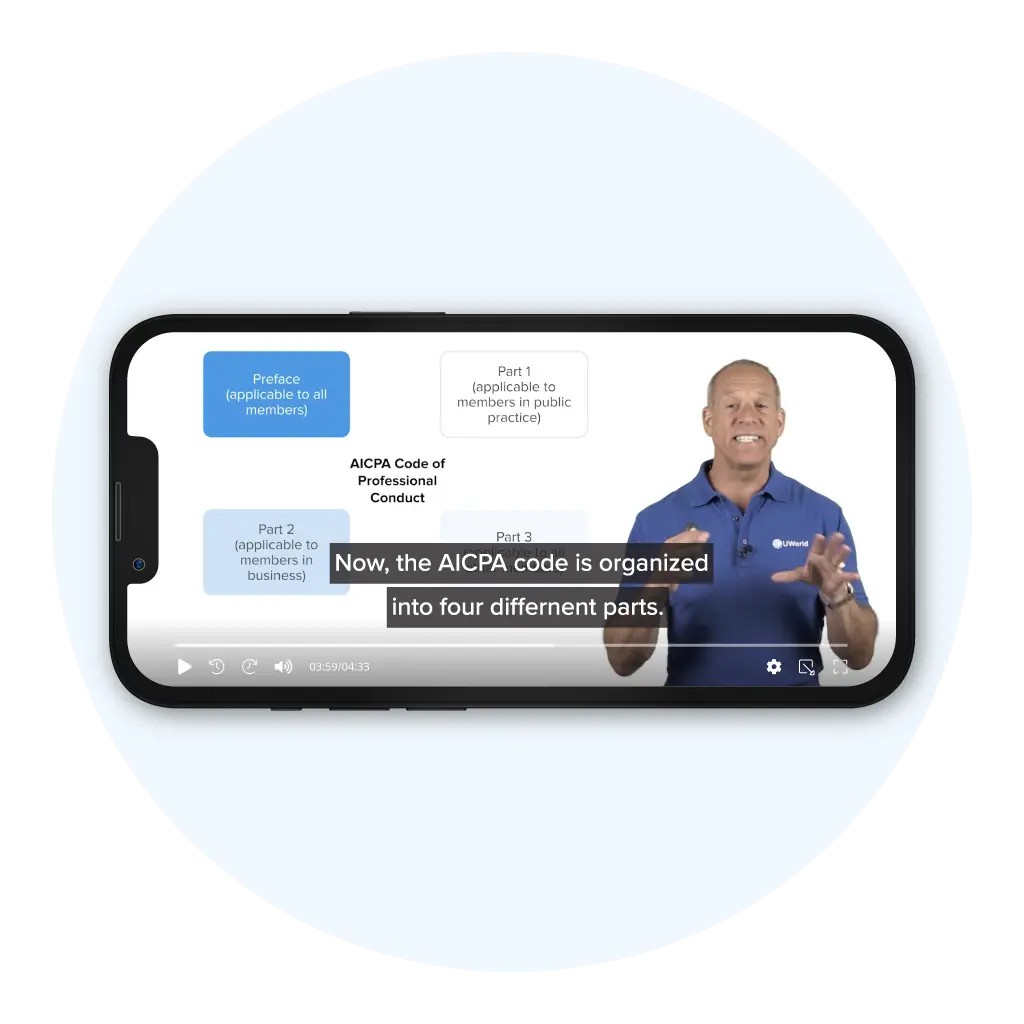 UWorld CPA Video lectures in mobile view