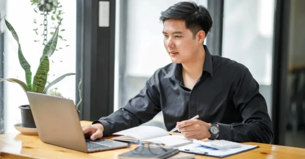 Student attempting his CPA Practice Exam online.