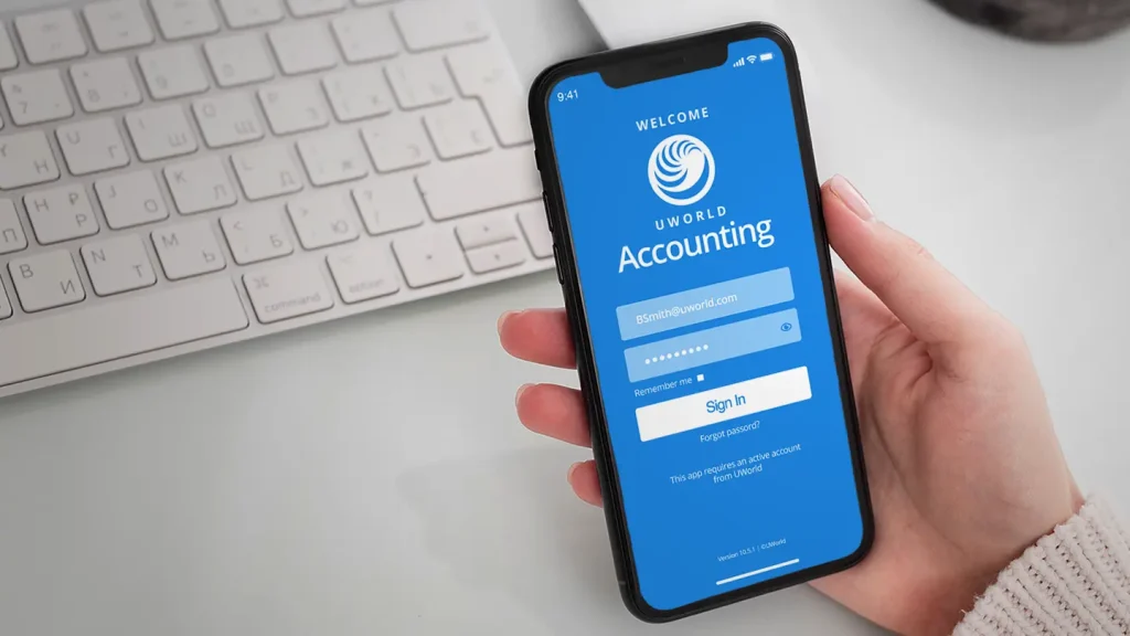 Display of UWorld Roger CPA Review mobile app interface
